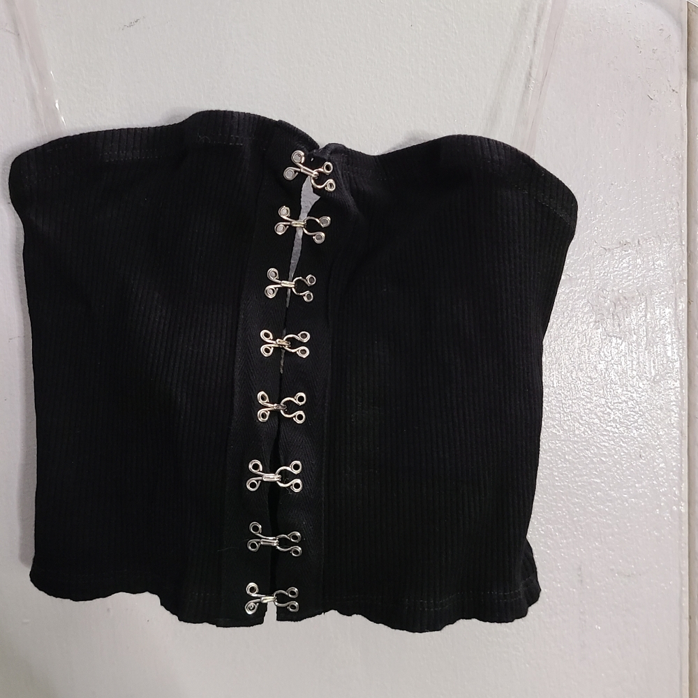 Black strapless crop top